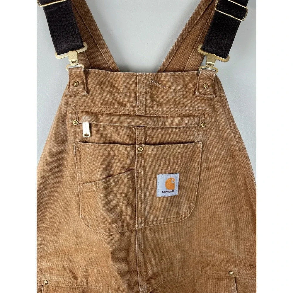 Carhartt Duck Bib Overalls Double Knee Canvas Mens 42 x 32 R01-M Tan Brown